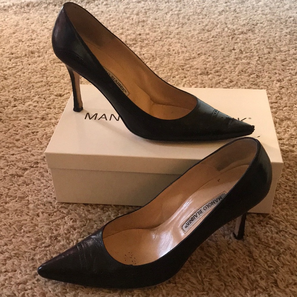 Manolo Blahnik Pointed Toe Perforated Black Pumps - image 1